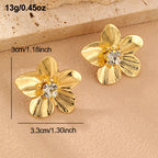 Gold Stainless Steel Zircon Flower Earrings Studs
