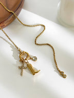 Gold Stainless Steel Diamond-encrusted Cross Boot Necklace