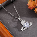 Necklace #7 304 Stainless Steel Diamond-encrusted Heart And Moon Necklace