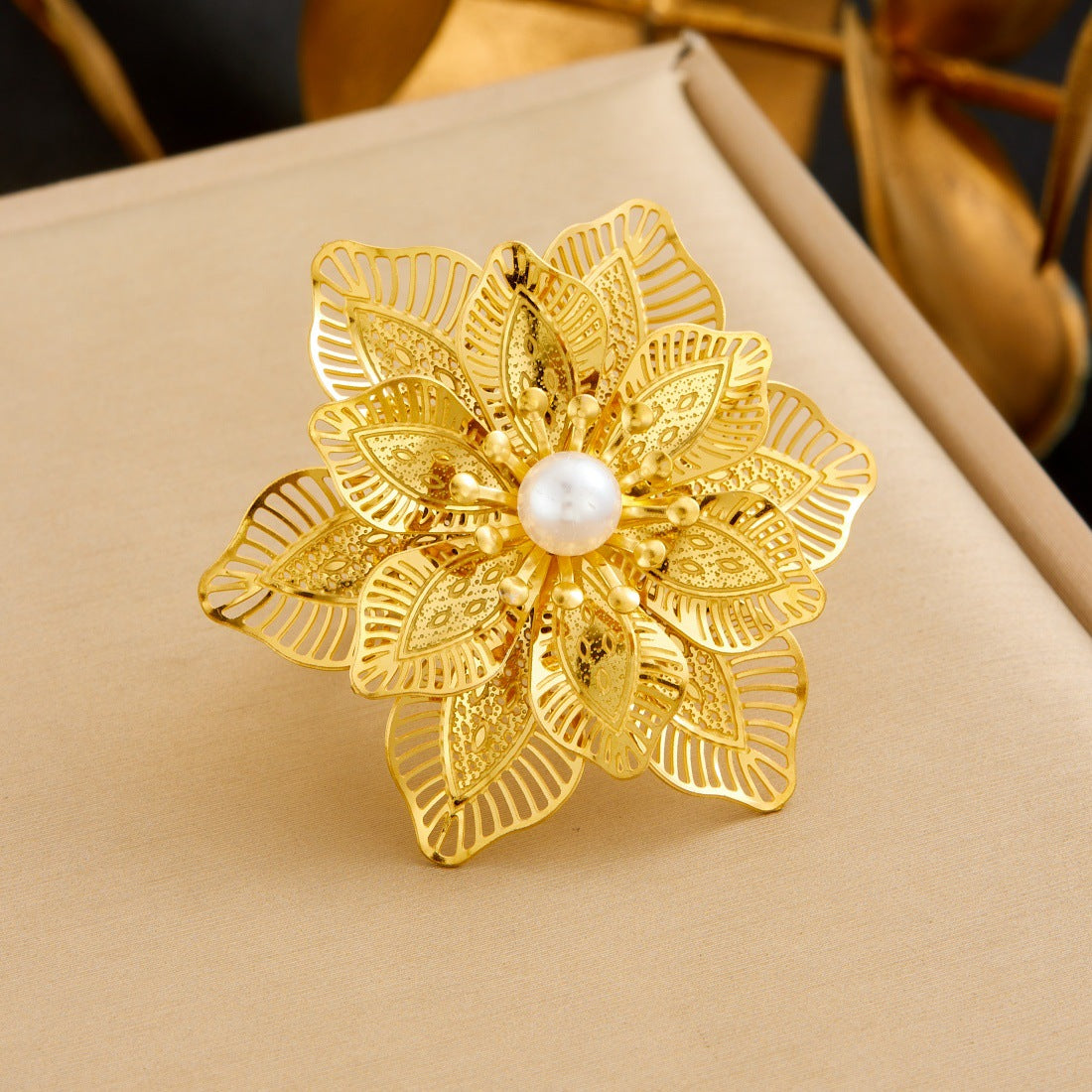 Ring #2 Stainless Steel Diamond-encrusted Flower Ring