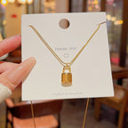 Fashion Gold Titanium Steel Lock Necklace