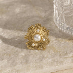 Ring 2 Stainless Steel Pearl Flower Irregular Ring