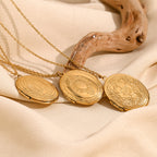 Daisy Locket Pendant Necklace - Gold Stainless Steel Gold Plated Double Sided Daisy Necklace