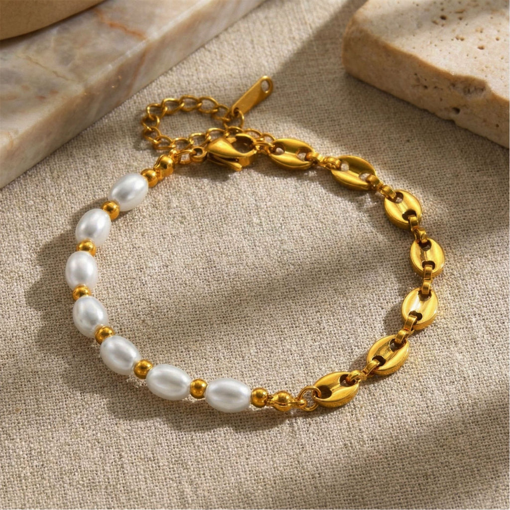 Gold Stainless Steel Pearl Pig Nose Bracelet