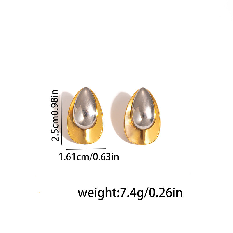 Gold And Silver Color-blocked Peanut-shaped Earrings Titanium Steel Irregular Earrings