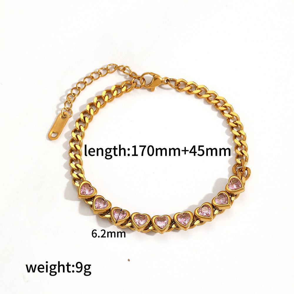 White Stainless Steel Heart Diamond Bracelet