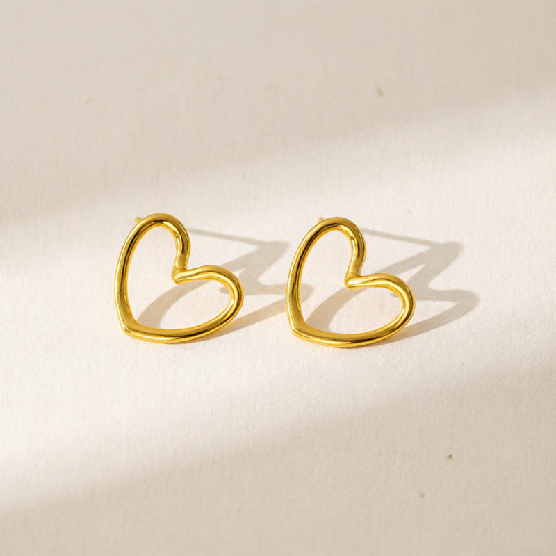 Gold Simple Geometric Twisted Heart-shaped Stainless Steel Stud Earrings