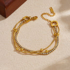 Gold Stainless Steel Multi-bead Bracelet With Diamonds
