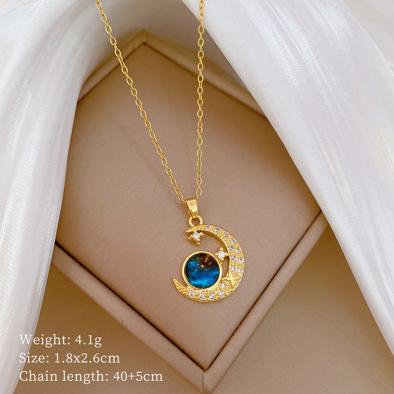 Gold 74 Titanium Steel Diamond Pearl Geometric Necklace