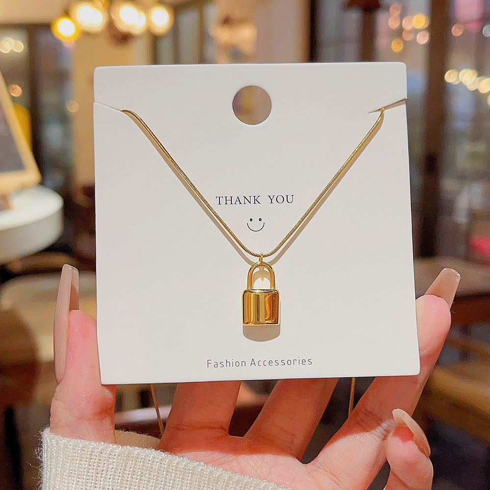 Fashion Gold Titanium Steel Lock Necklace