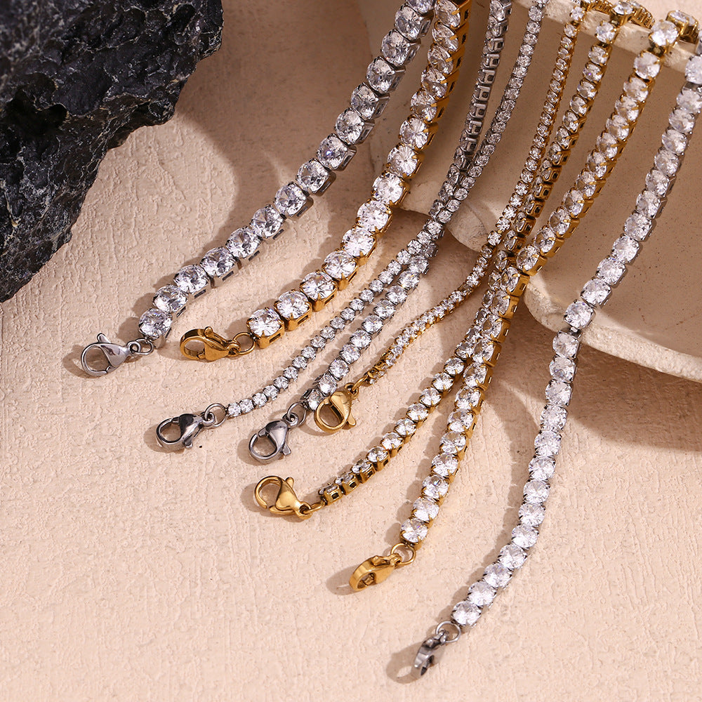 Fashion 5mm Zircon Chain Bracelet-gold Stainless Steel Gold Plated Zirconium Chain Bracelet
