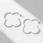 Silver Stainless Steel Four-leaf Clover Earrings