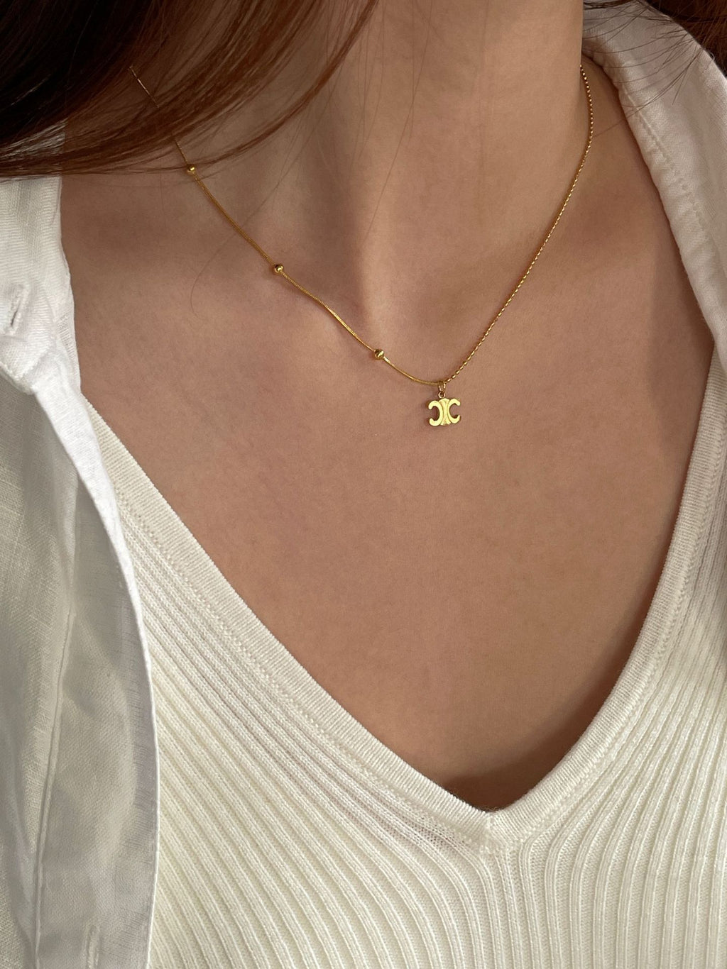 Fashion Gold Titanium Steel Arc De Triomphe Necklace