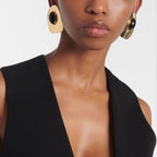 Black Pair Alloy Textured Geometric Earrings