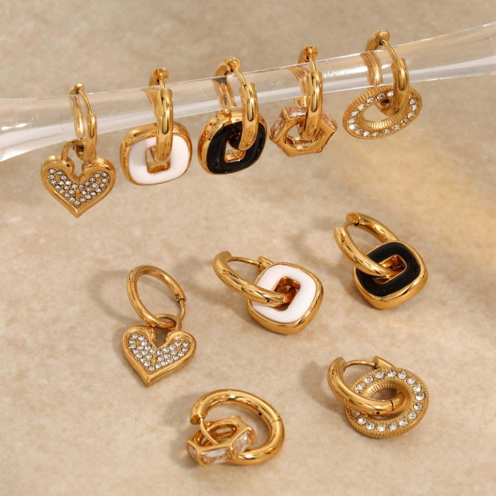 Earring #2 Stainless Steel Diamond-encrusted Round Hoop Earrings