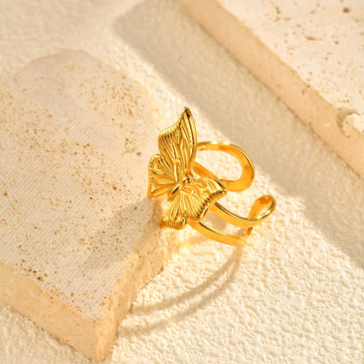 Gold Stainless Steel Butterfly Open Ring