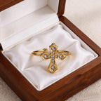 Ring #5 304 Stainless Steel Diamond-set Cross Ring