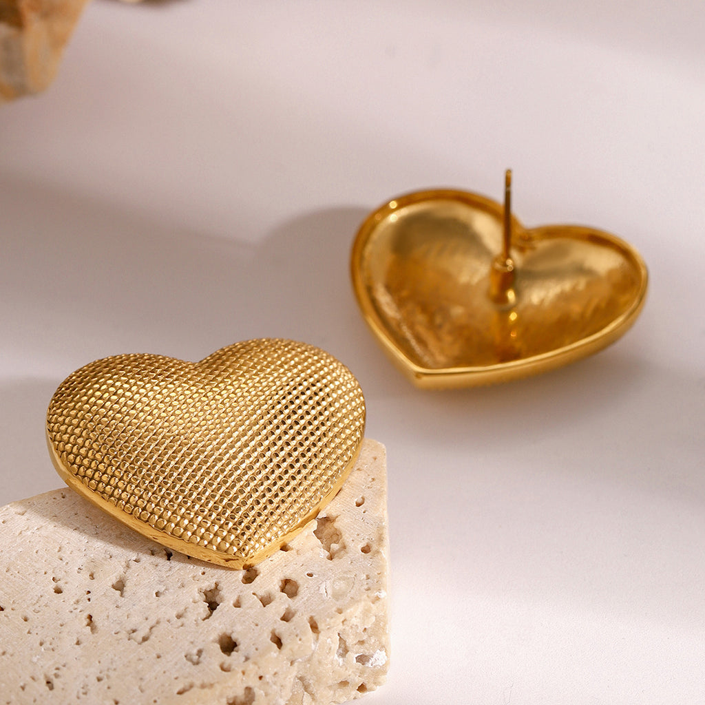 Gold Stainless Steel Heart Earrings