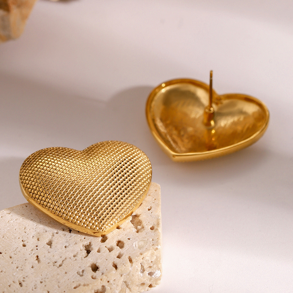 Gold Stainless Steel Heart Earrings