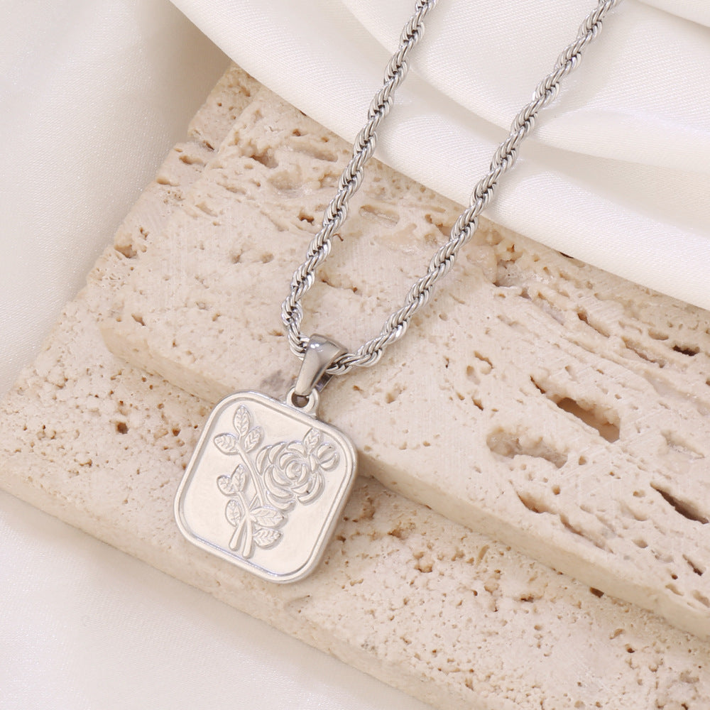 Golden Square Roses Stainless Steel Flower Necklace