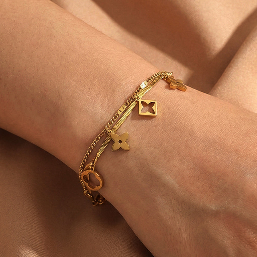Silver Stainless Steel Four-leaf Clover Bracelet