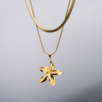 Gold Stainless Steel Flower Double Layer Necklace