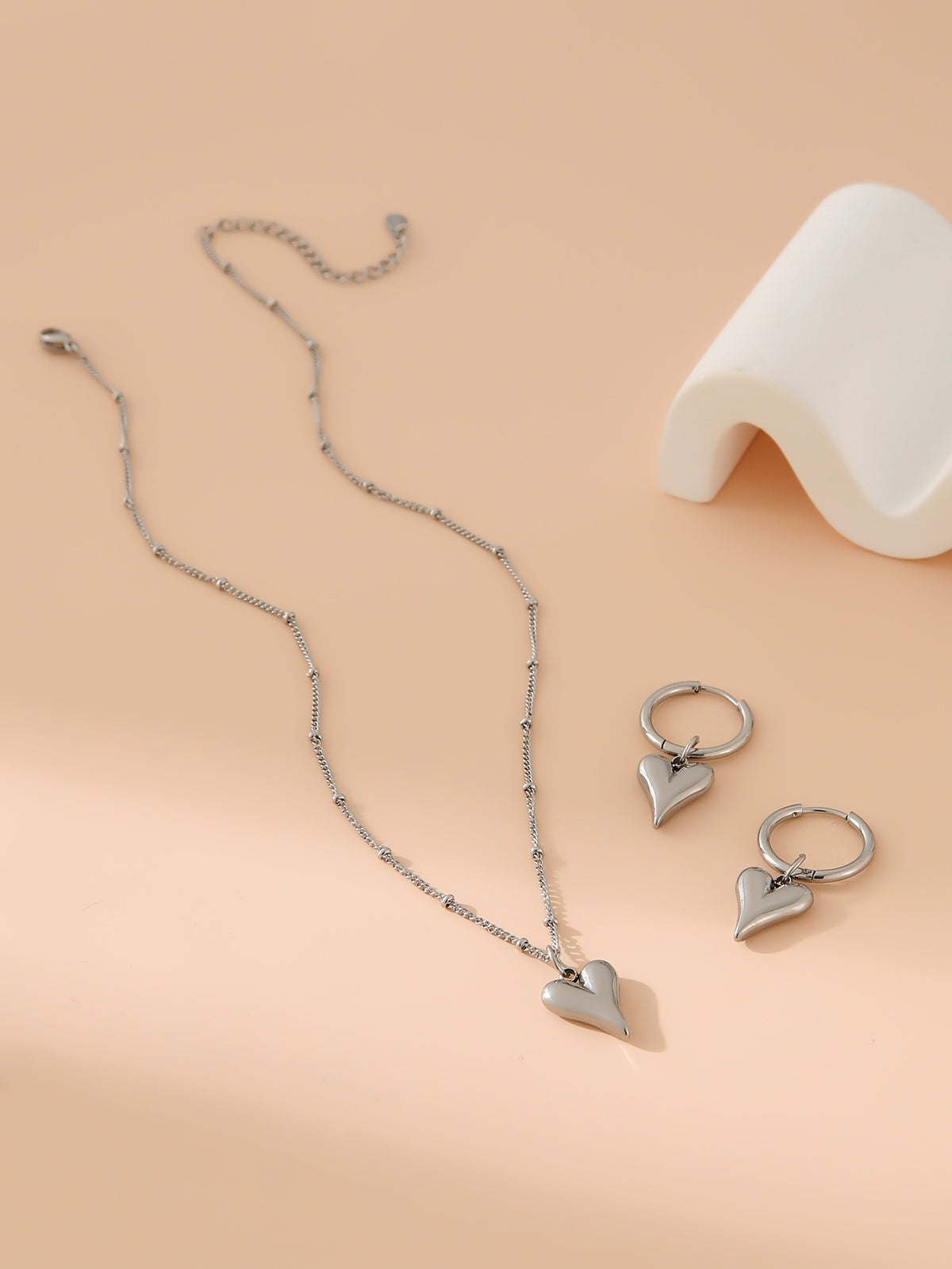 Gold Heart-shaped Earrings And Necklace Set Stainless Steel Heart Necklace Earring Set