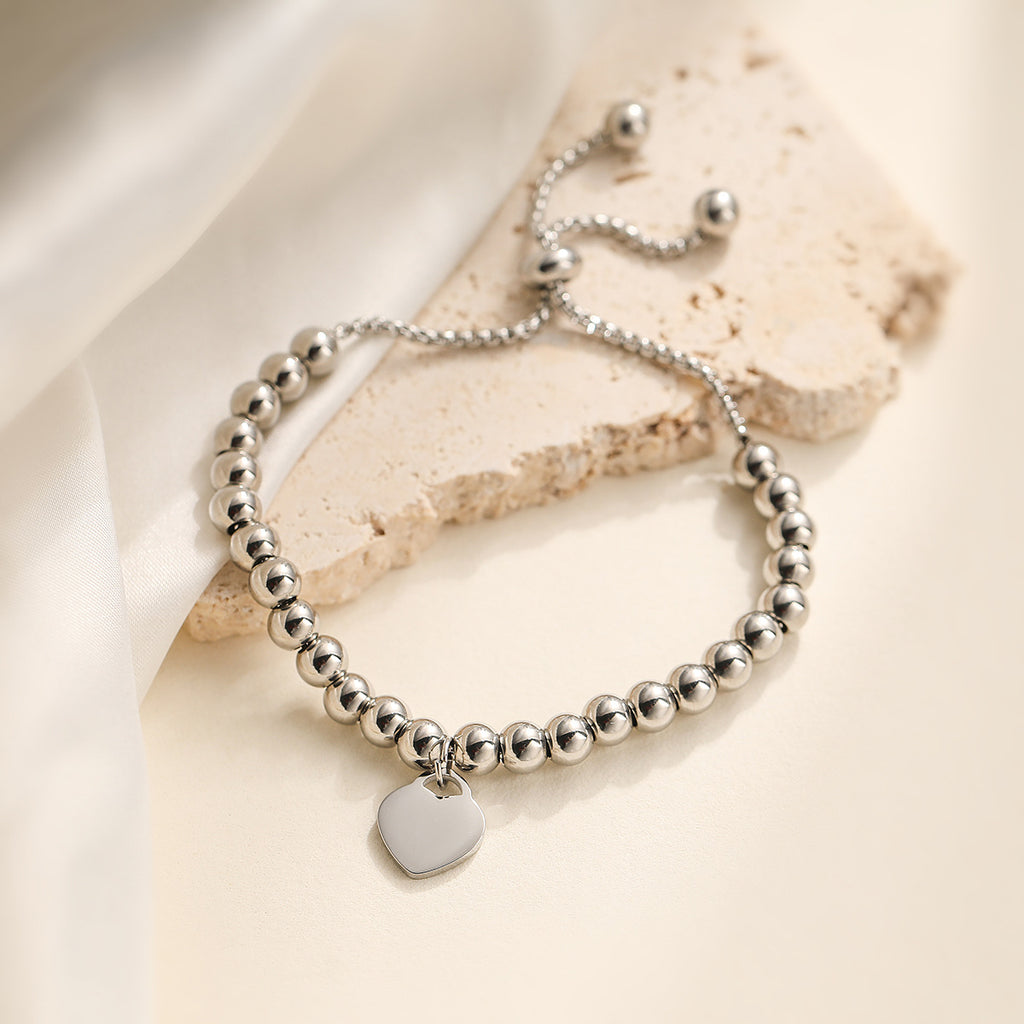 Gold Stainless Steel Heart Beaded Bracelet