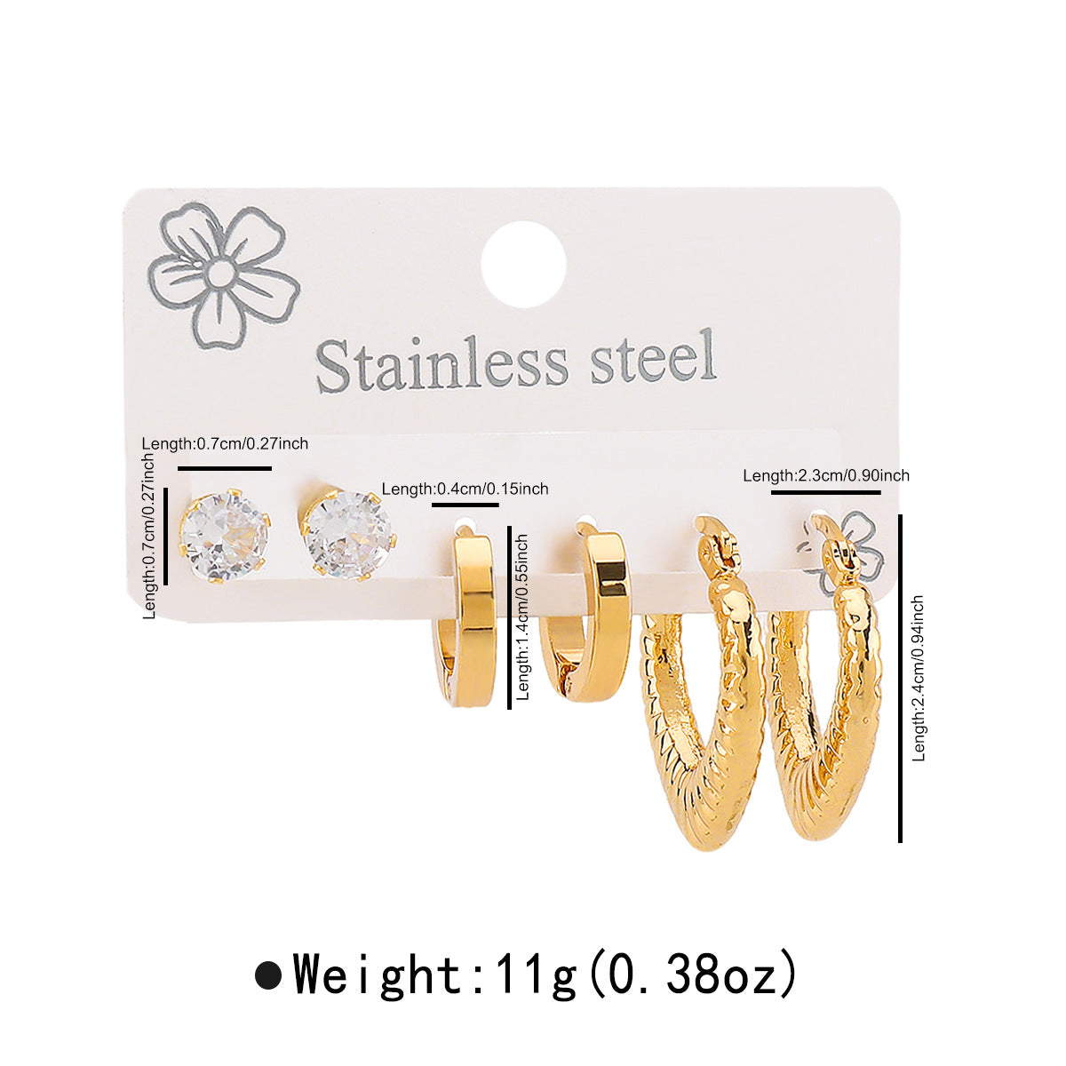 Oval Stainless Steel Diamond Oval Five-pointed Star Heart Geometric Earrings Set