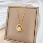 Gold Titanium Steel Diamond Heart Necklace