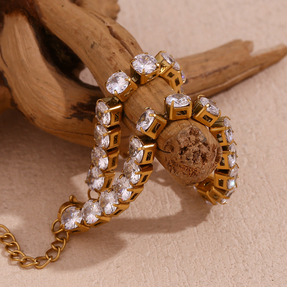 Fashion 5mm Zircon Chain Bracelet-gold Stainless Steel Gold Plated Zirconium Chain Bracelet