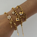 Bracelet #1 Stainless Steel Diamond-encrusted Heart And Iris Flower Bracelet