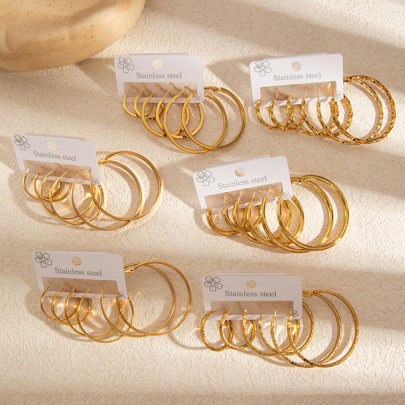 Rotating Round Earrings Large Hoop Heart Star Stainless Steel Earrings