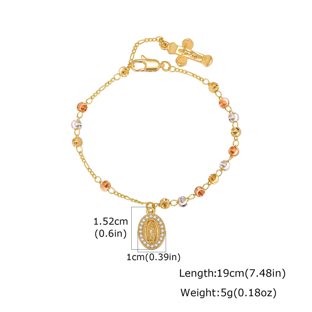 Gold Stainless Steel Diamond-encrusted Virgin Mary Bracelet