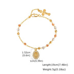 Gold Stainless Steel Diamond-encrusted Virgin Mary Bracelet