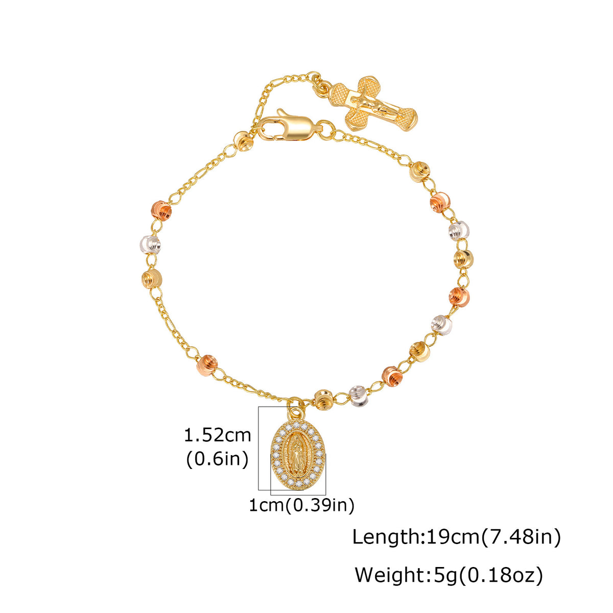 Gold Stainless Steel Diamond-encrusted Virgin Mary Bracelet