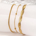 Gold Stainless Steel Double Wrap Snake Bone Chain Bracelet