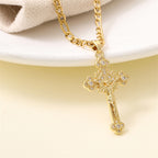 Gold Stainless Steel Diamond-encrusted Cross Necklace