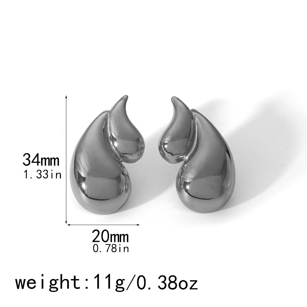 Fashion Silver Stainless Steel Double Layer Water Drop Earrings