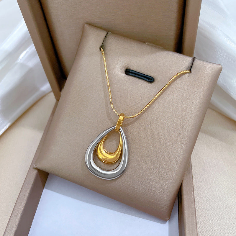 Fashion Gold And Silver Stainless Steel Double Layer Teardrop Necklace