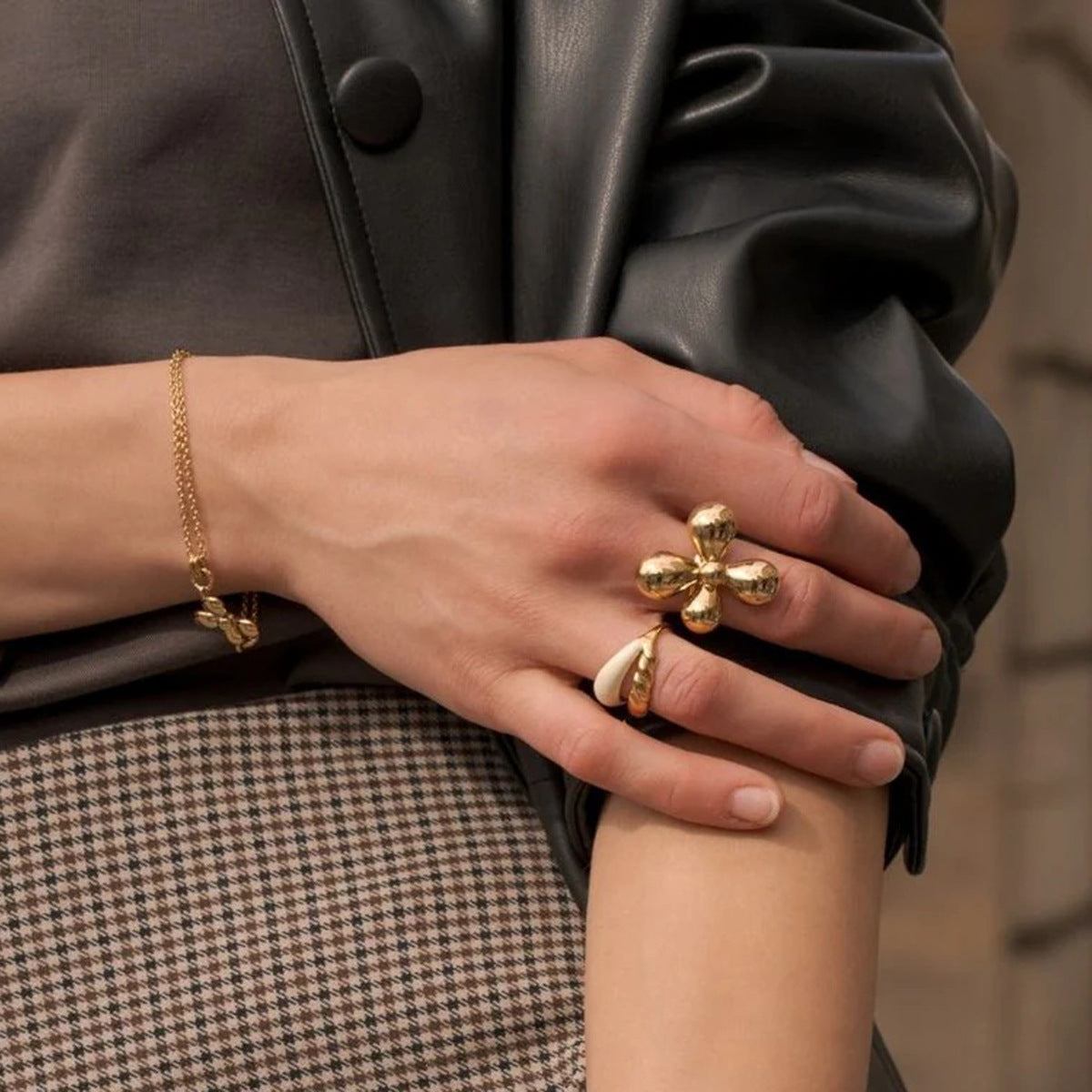 Gold Stainless Steel Flower Ring