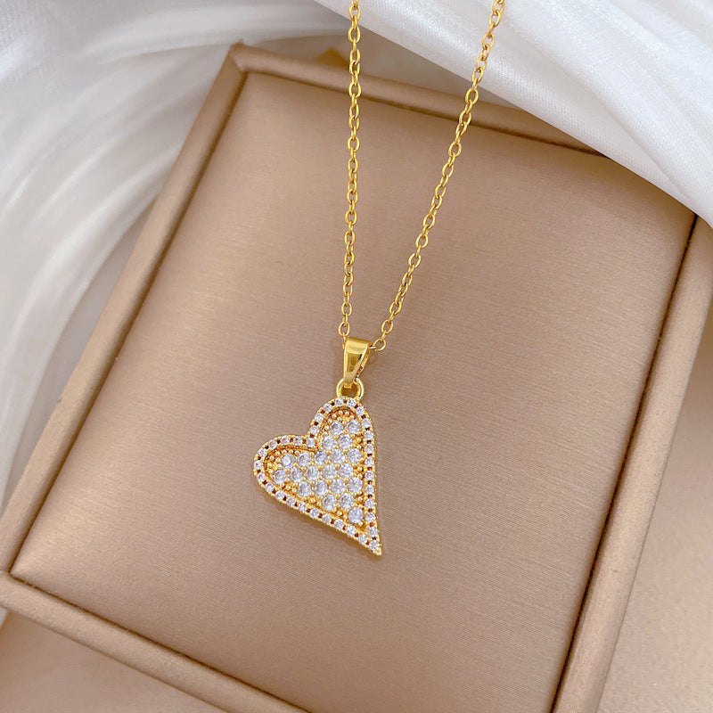 Necklace Stainless Steel Diamond-encrusted Heart Necklace