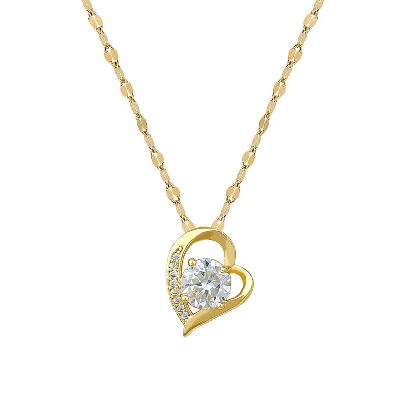 Gold Titanium Steel Diamond Heart Necklace