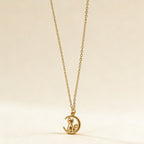 Gold Hollow Moon Cat Pendant Necklace Stainless Steel Cute Animal Jewelry