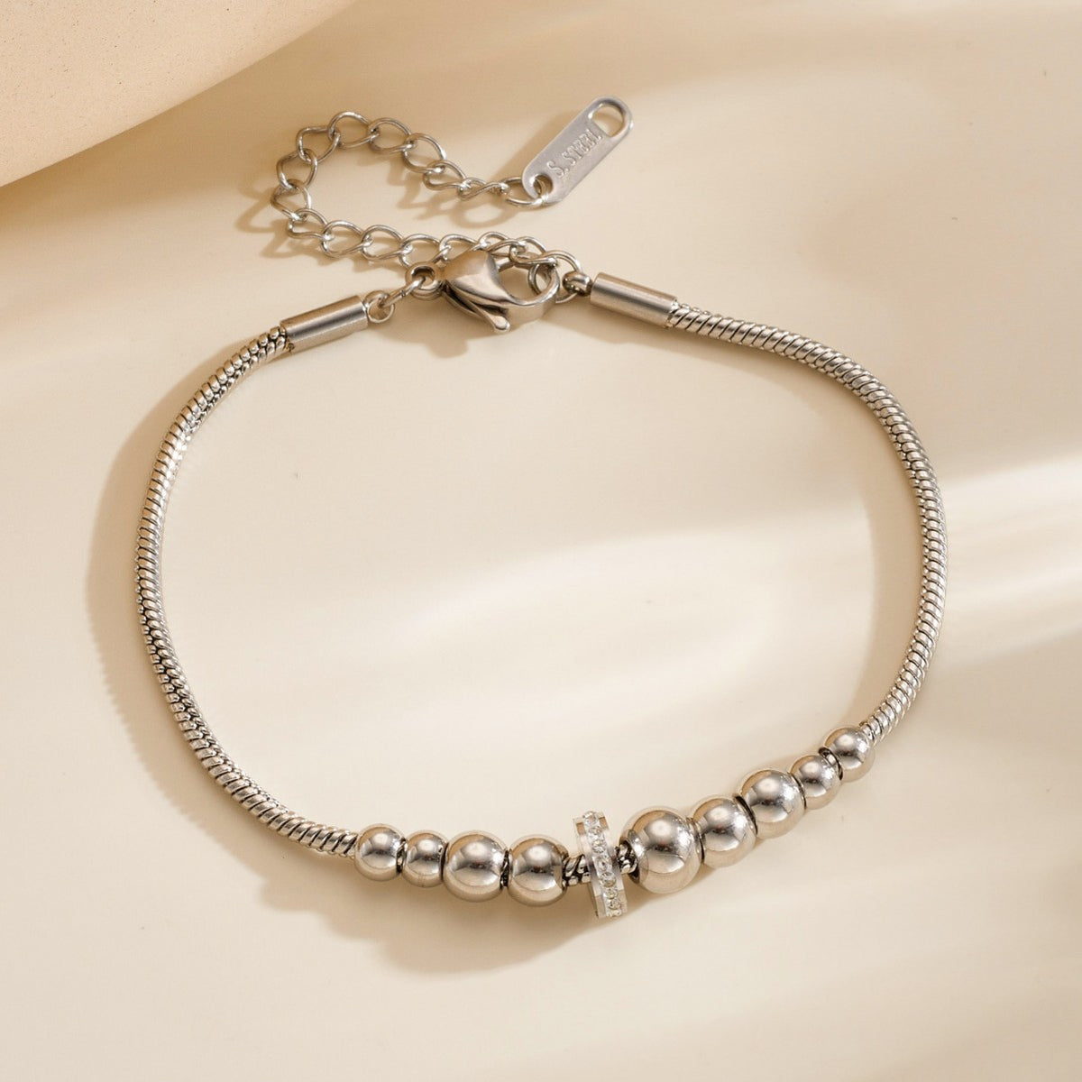 Silver Stainless Steel Beaded Bracelet