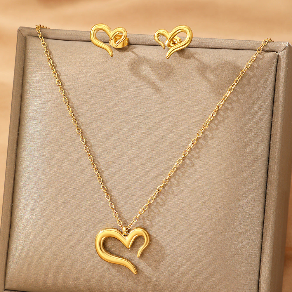 Silver Stainless Steel Heart Necklace Earring Set