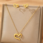 Silver Stainless Steel Heart Necklace Earring Set