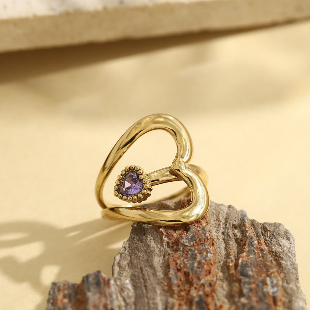Gold 1 304 Stainless Steel Diamond Heart Ring
