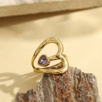 Gold 1 304 Stainless Steel Diamond Heart Ring