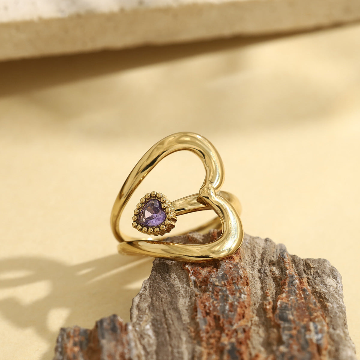 Gold 1 304 Stainless Steel Diamond Heart Ring
